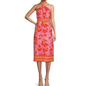 ANTONIO MELANI Naomi Mandarin Floral Printed Linen Halter Fress